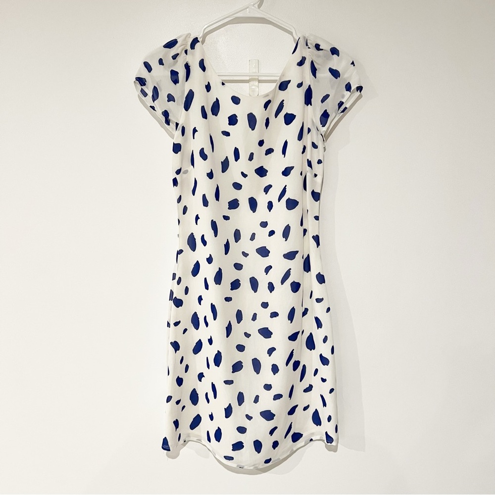 Reformation Ivette Dalmatian Polka Dot Blue Spotted Low Scoop Back Mini Dress